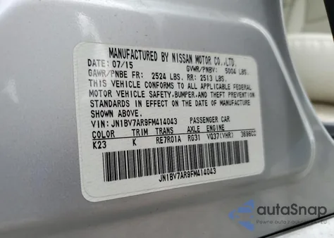 2015 Infiniti Q50 Base z USA, uszkodzony, nr VIN JN1BV7AR9FM414043